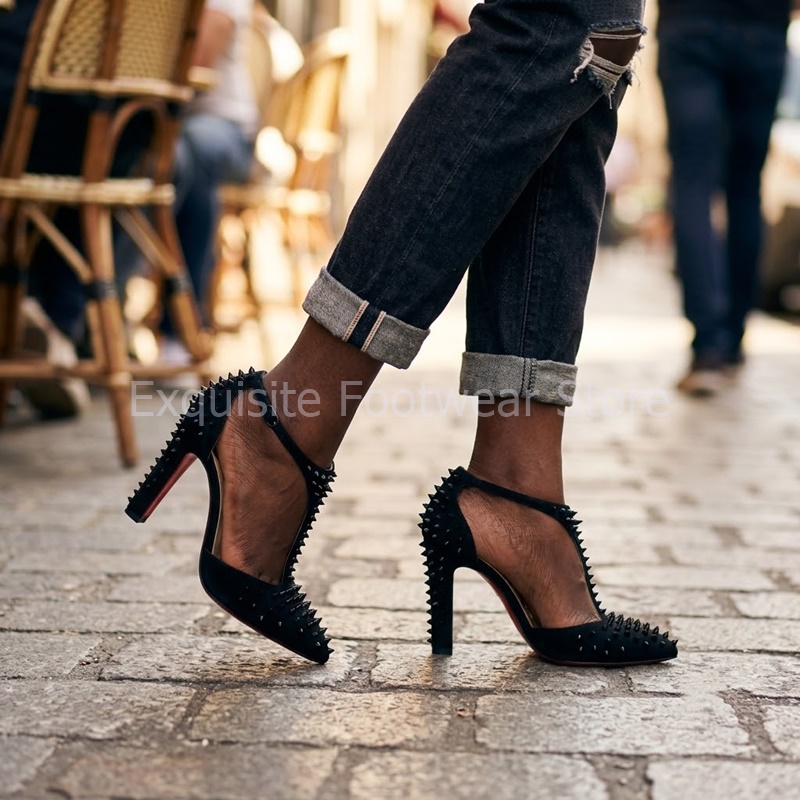 Black Suede Spiky Heels Women  - Court Heel Pointed review and price