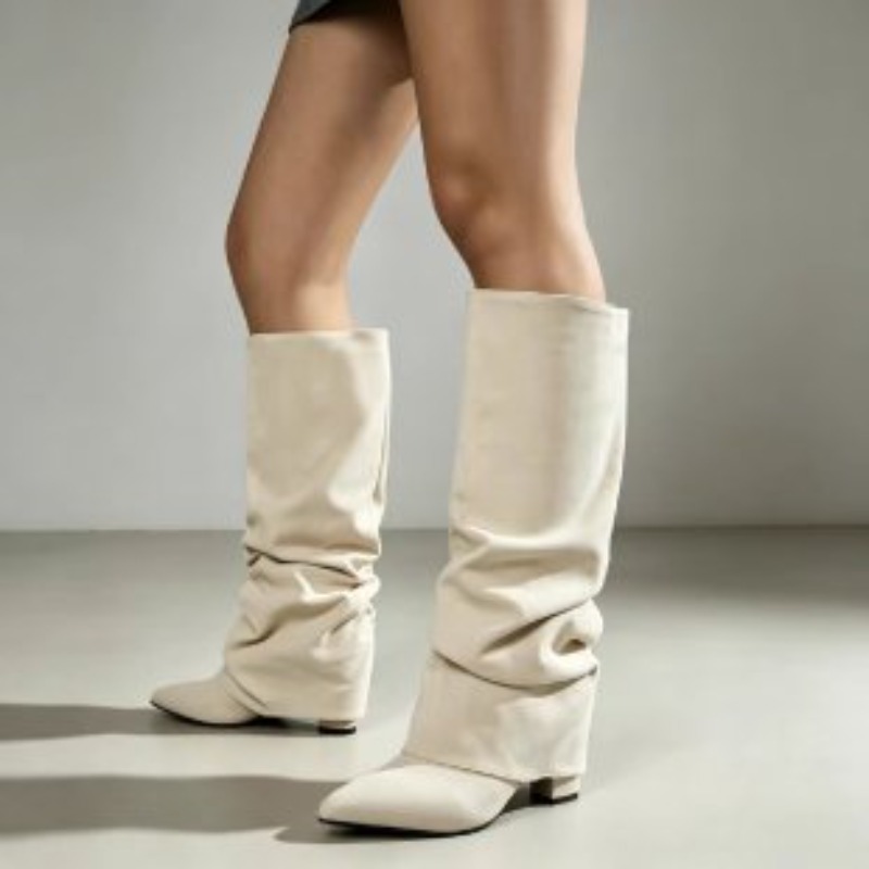 Fashion Retro Pointed Toe Plea - Knee High Boots Women review and price